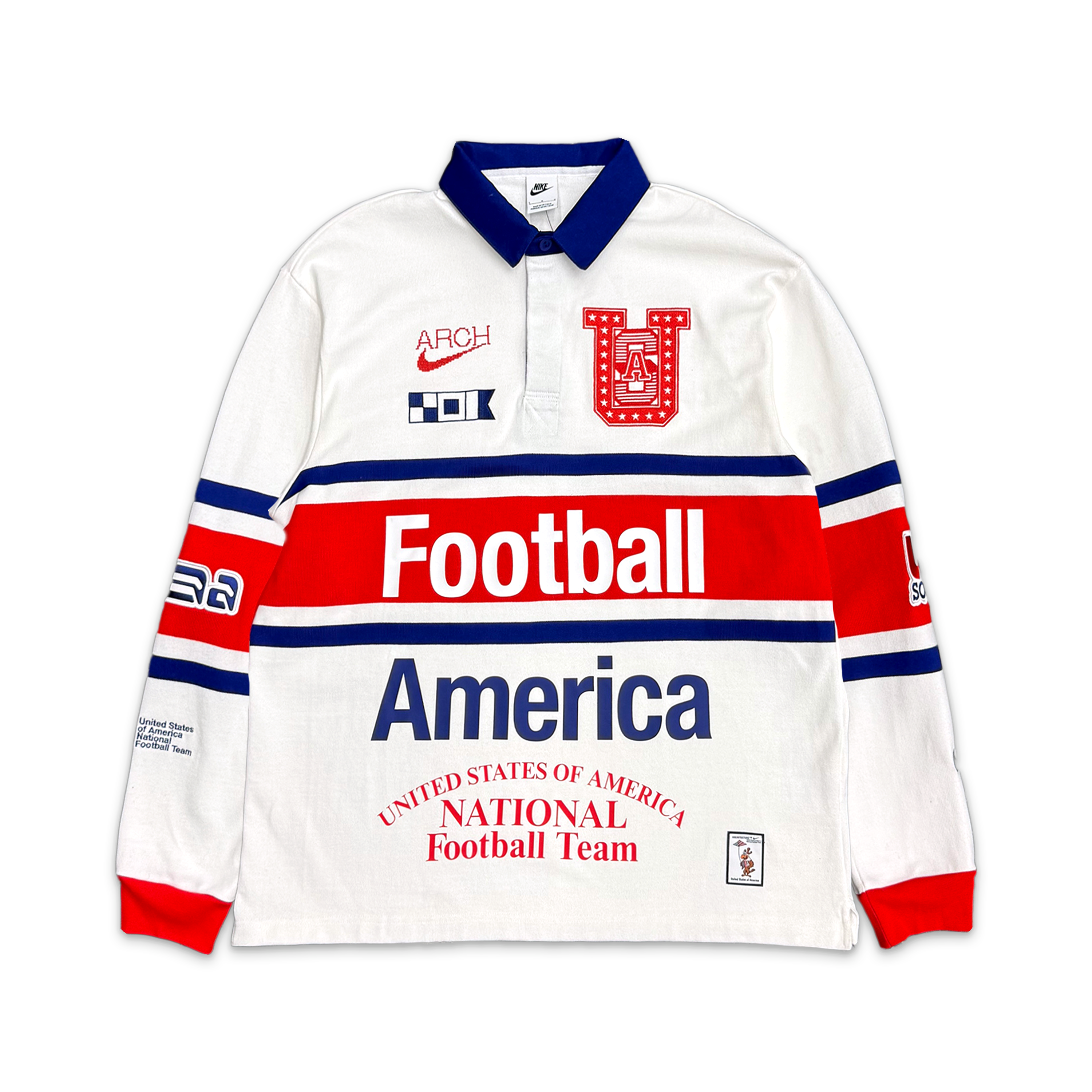 x USMNT x V.A.A. L/S Rugby Top "White/Challenge Red/Deep Royal Blue"